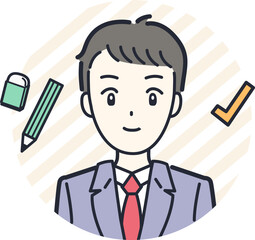 ポジティブな表情の男子学生の丸アイコン素材