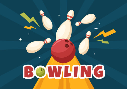 Bowling Game Hand Drawn Cartoon Flat Background Design Illustration with Pins, Balls and Scoreboards in a Sport Club or Activity Competition