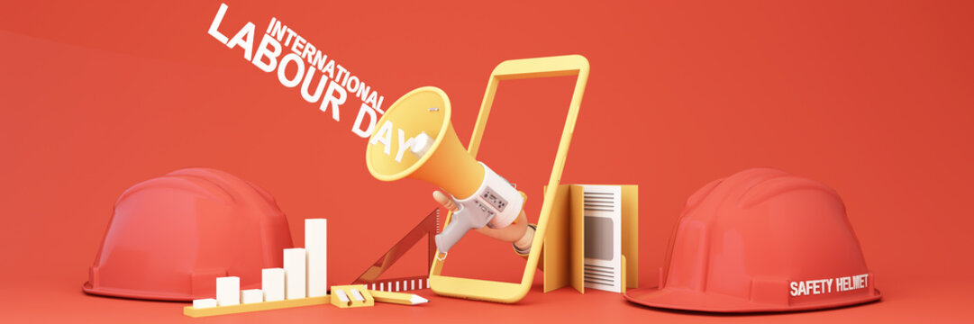 Happy Labour Day concept. 1st May- International labor day concept. Labor safety and right at Workplace. World Day for Safety and Health at Work concept. Safety first for worker. 3d rendering