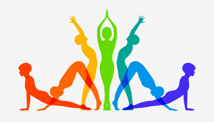 Detailed colorful silhouette yoga pose or asana posture. Women exercising for body stretching. Fitness Concept. Gymnastics. Aerobics. Vector illustration.