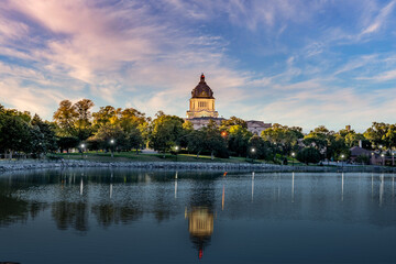 Illuminated South Dakota State Capitol at sunset