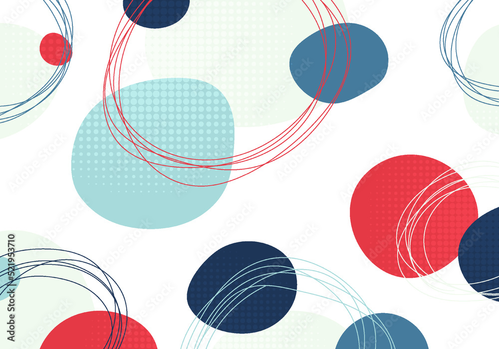 Poster abstract dots pattern of hand doodle circle seamless design. overlapping with dot halftone backgroun