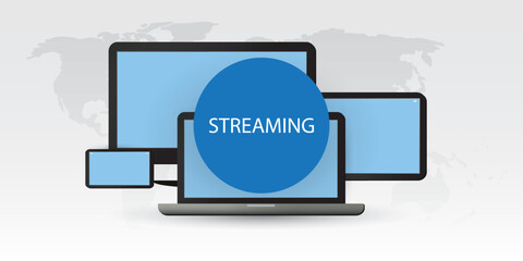 Digital Video Streaming on Various Mobile Devices - Modern Communication Technology Concept in Editable Vector Format
