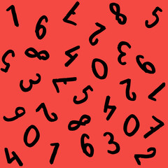 template with the image of keyboard symbols. a set of numbers. Surface template. Red background. Square image.