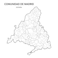 Geopolitical Vector Map of the Community of Madrid with Judicial Areas (Partidos Judiciales), Municipalities (Municipios) and Madrid Districts (Distritos de Madrid) as of 2022 - Spain