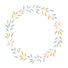 Fototapeta na wymiar Hand drawn leaves round frame. Vector illustration can be used for fabrics, textile, web, invitation, card, wrapping paper.