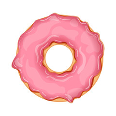 Delicious donut with pink icing isolated on white background. Realistic vector illustration of sweet pastries.