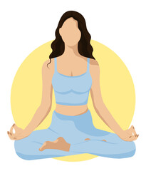 Young faceless woman sitting and meditating. Illustration for yoga, meditation, relax