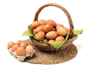 brown eggs on white background 