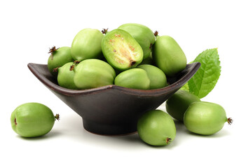 mini kiwi baby fruit (actinidia arguta) on white background 
