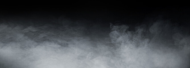 Abstract smoke texture frame over dark black background. Fog in the darkness.