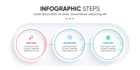 3 steps red blue green infographic design. Colorful circle steps presentation with numbering.