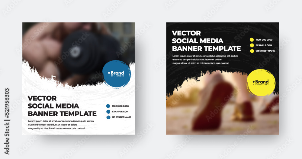 Poster vector web banner template, with colored rounded brush stroke, background for photo, leaflet for soc