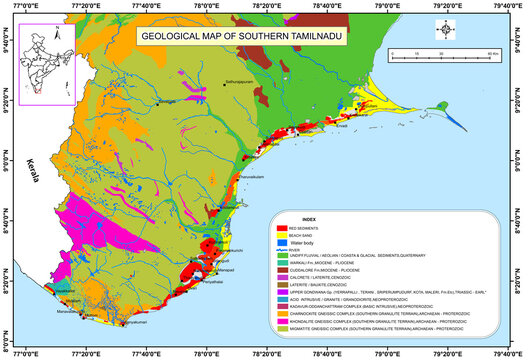 Geological map of southern India(Tamilnadu),India Geological map