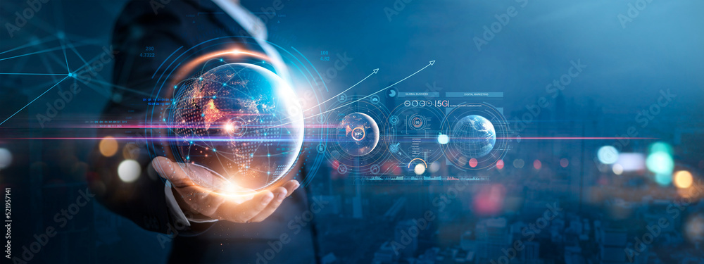Leinwandbilder businessman hold global business globe with network connected to digital marketing strategy and crea