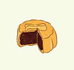 Red bean flavors of moon cake pastries in vector flat illustration