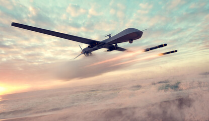 Military combat drone UAV launching missiles