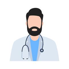 Avatar of a bearded doctor. Doctor with stethoscope. Vector illustration..