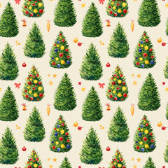 Festive seamless pattern with watercolor Christmas tree. Design for Happy New Year and Christmas print