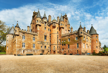 Scotland - Glamis castle at nice day with blue sky