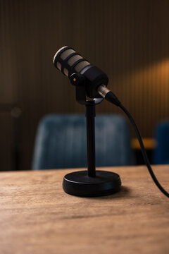 Microphone On Desk In Recording Studio