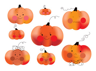vector Halloween set of  cute pumpkins