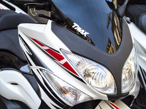 White Yamaha TMAX Factory Edition One scooter.Milan - Italy, 6 August 2022
