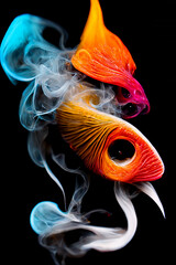 Fototapeta premium colorful fish with smoke on black background 3d render, illustrator