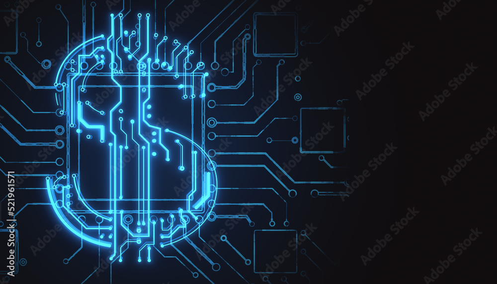 Poster abstract glowing blue circuit dollar hologram on blurry background with mock up place. online bankin