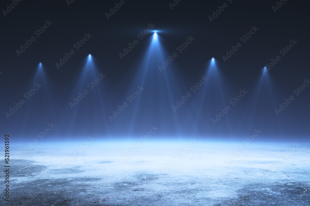 Poster creative concrete backdrop with spotlight and mockup place on dark background. 3d rendering.