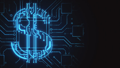 Obraz premium Abstract glowing blue circuit dollar hologram on blurry background with mock up place. Online banking and financial technology concept. 3D Rendering.