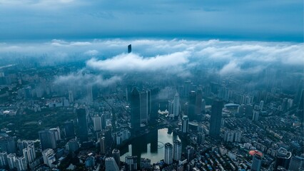 High angle shot of the Wuhan city on a cloudy day