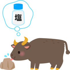 岩を舐めて塩分を摂る牛