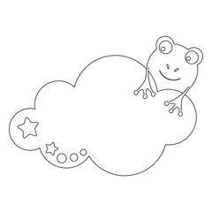 Coloring book for children. Draw a cute cartoon frog sleeping in the clouds based on the drawing. Vector isolated on a white background.