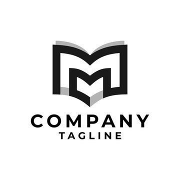 a book forming a letter M. good for any business related to book thing.