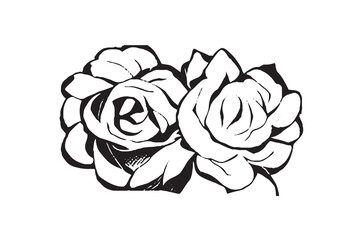 Beautiful Rose Illustration Black and White