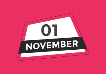 november 1 calendar reminder. 1st november daily calendar icon template. Calendar 1st november icon Design template. Vector illustration
