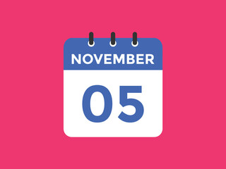 november 5 calendar reminder. 5th november daily calendar icon template. Calendar 5th november icon Design template. Vector illustration
