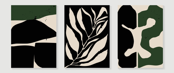 Set of abstract wall art vector background. Wall decor design with organic shapes, monochrome, black, white color. Abstract painting for wall decoration, interior, prints, cover, and postcard. © TWINS DESIGN STUDIO
