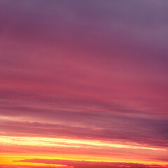 Evening sky with pink clouds at sunset, cloudy landscape