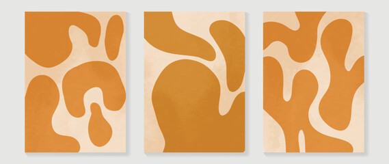 Set of abstract wall art vector background. Wall decor design with orange color, organic shapes, circle. Abstract watercolor painting for wall decoration, interior, prints, cover, and postcard.