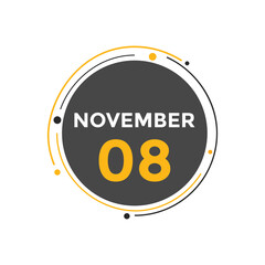 november 8 calendar reminder. 8th november daily calendar icon template. Calendar 8th november icon Design template. Vector illustration
