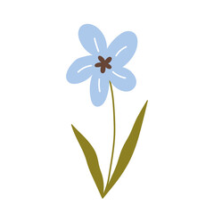 Cute blue flower isolated on white background. Vector illustration in hand-drawn flat style. Perfect for cards, logo, decorations, spring and summer designs. Botanical clipart.
