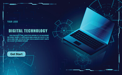 technology concept for web banner template or brochure , Blue colour.