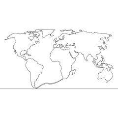 Continuous line drawing Map of the Earth icon vector concept