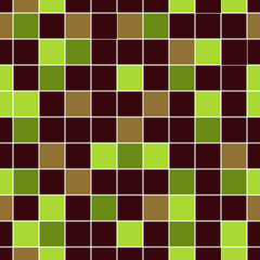 Patrón de cuadrados, cuadros o teselas de colores, en tonos bebida, marrón oscuro, marrón claro, verde musgo y verde claro