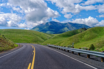 Highway 26 curves through the verdant hills west of Ironside, Oregon, USA