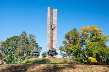 Fototapeta na wymiar Monument commemorating the battle of Plowce in 1331. Plowce, Kuyavian-Pomeranian Voivodeship, Poland 