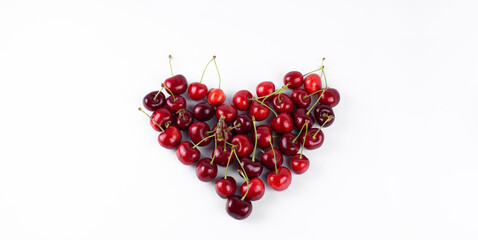 Sweet cherry. Cherry heart. Cherry love. On a white background