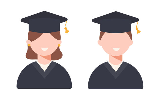 A student smiles on graduation day. Man and woman in flat style. Vector illustration.
